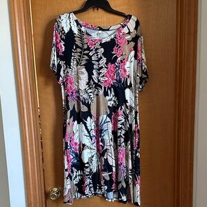 Floral (Pink, black, tan & white ) Print Women's Dress